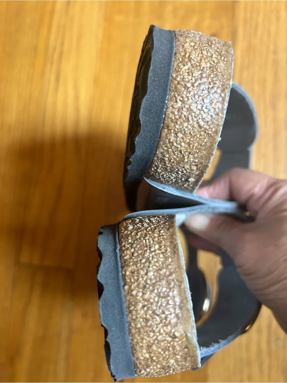 Birkenstock Arizona Big Buckle High Shine Stone Coin Leather Sandals EU 38 GRAY